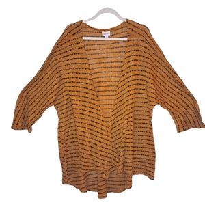 LuLaRoe Orange Open Front Cardigan Kimono Striped Sheer Open Weave Size Large